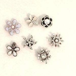 White Flowers Star Bling Shoe Charms for Crocs Jewelry Jibbitz Set of 7 NEW